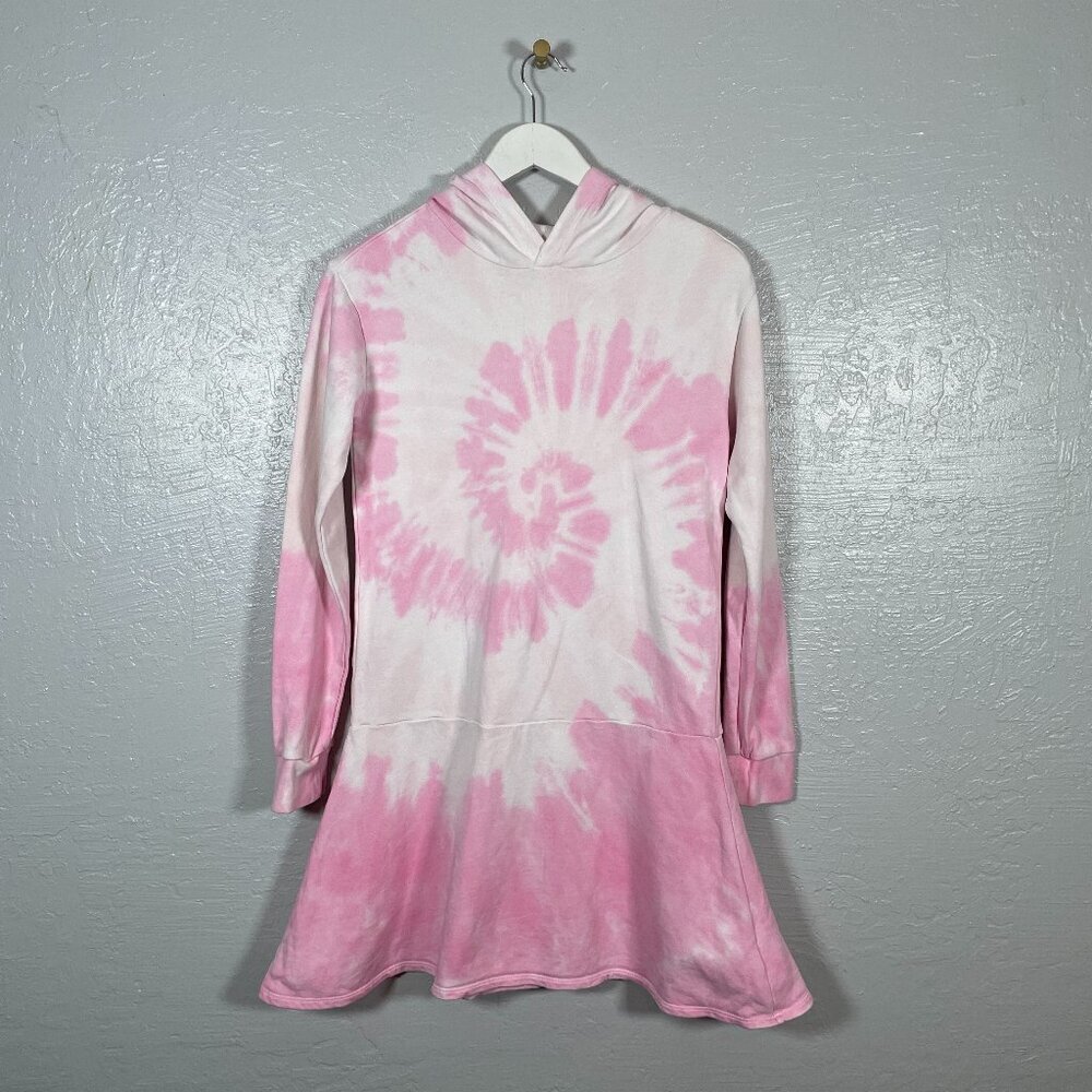 Crew Cuts Girls 14 Pink White Tie Dye French Terry Hooded Sweatshirt Dress Tunic